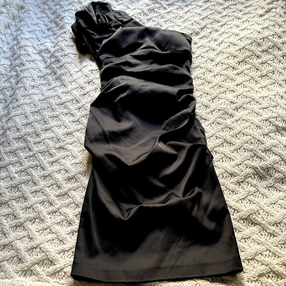 Cache Black Satin One-shoulder Bodycon Size 2 Women's Stretchy Party Dress - Picture 10 of 15